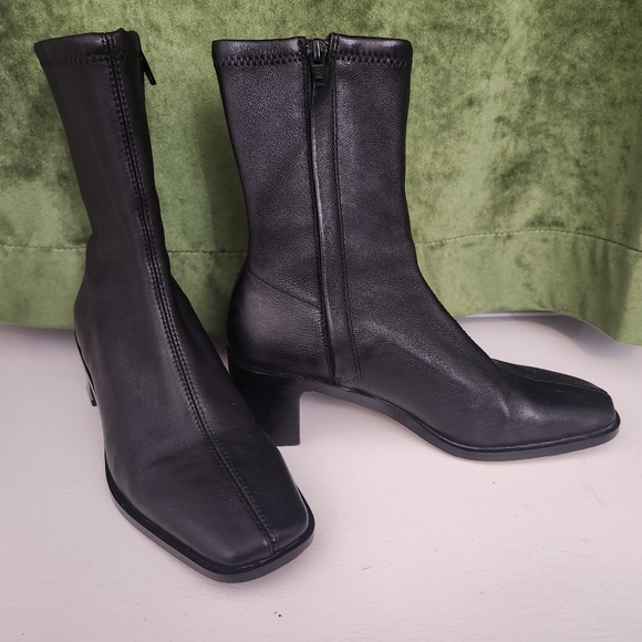 & Other Stories Black Leather Sock Heeled Ankle Boots - Picture 6 of 11